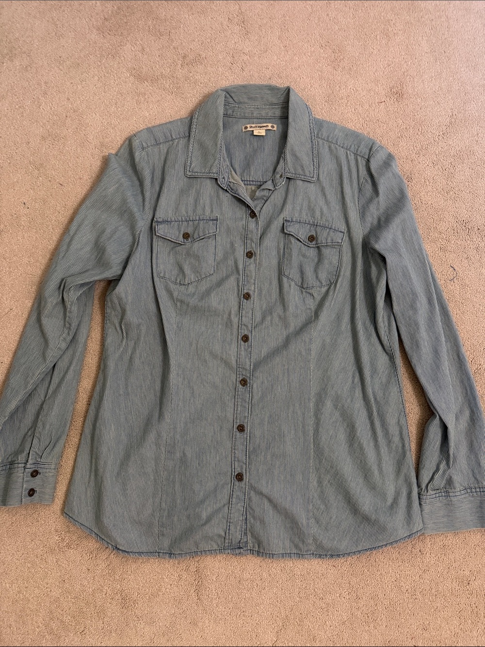 Women’s Denim Pinstripe Button-Up Shirt